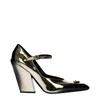 Prada Gold Leather High Heel Pumps In Gray