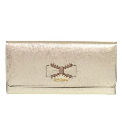 Pre-owned Prada Gold Leather Long Wallet (bi-fold) ()