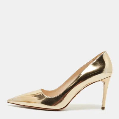 Pre-owned Prada Gold Leather Pointed Toe Pumps Size 42 In White
