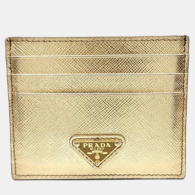 Pre-owned Prada Gold Leather Saffiano Card Holder