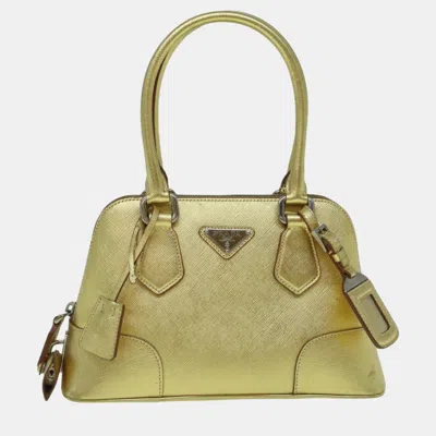 Pre-owned Prada Gold Leather Saffiano To Handle Bag