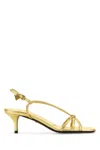Prada Leather Kitten Heel Sandals With Metallic Finish