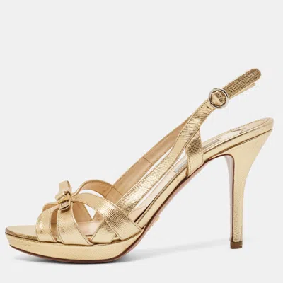 Pre-owned Prada Gold Leather Slingback Sandals Size 38.5