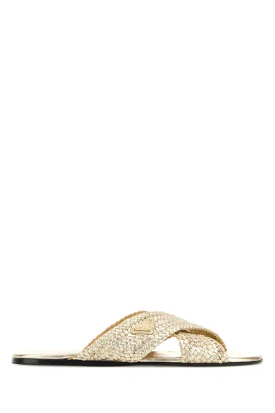 Prada Pink Woven Collection Slides In Neutral