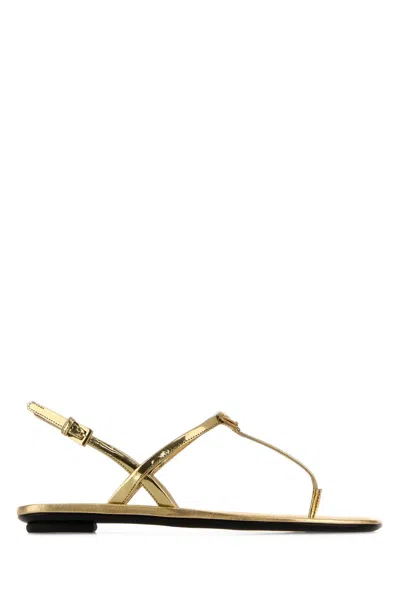 Prada Leather Thong Sandals In Gold