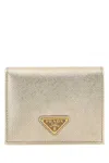 Prada Fold Over Leather Wallet Metallic Finish In Gold