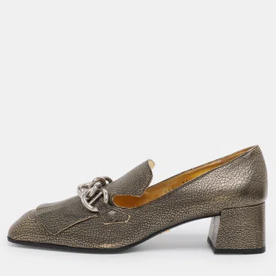 Pre-owned Prada Gold Metalic Leather Fringe Chain Detail Moccasins Size 38
