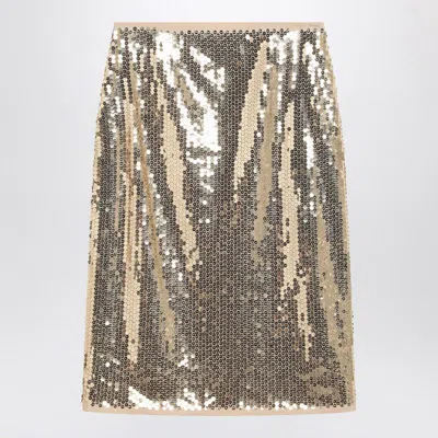 Prada Gold Midi Skirt With Sequins In Metal