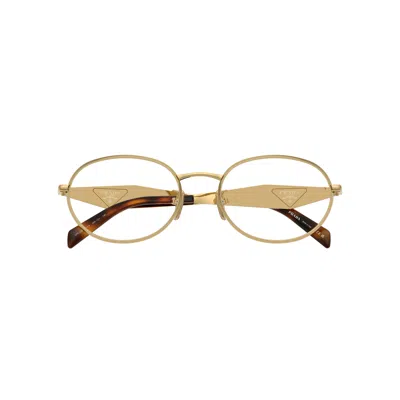 Prada Gold Oval Metal Frame Sunglasses With Tortoiseshell Tips