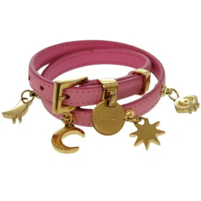 Pre-owned Prada Gold Pink Leather Charm Bracelet () In Multi