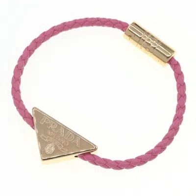Pre-owned Prada Gold Pink Leather Metal Charm Bracelet () In Multi