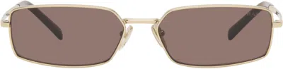 Prada Gold Rectangle Metal Sunglasses In Brown