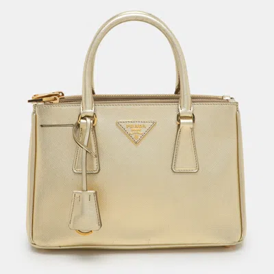 Pre-owned Prada Gold Saffiano Lux Leather Small Galleria Double Zip Tote