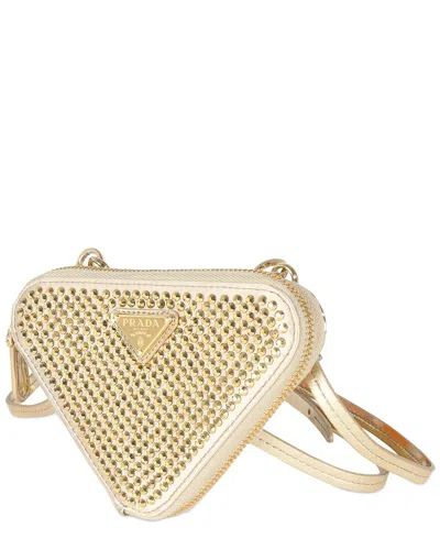 Prada Gold Satin & Patent Leather Crystal Embellished Mini Triangular Pouch (authentic Pre-loved)