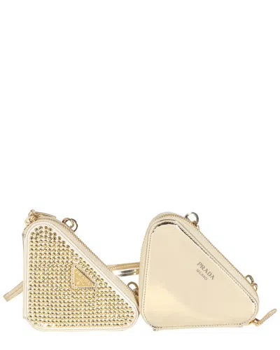 Prada Gold Satin Crystal Embellished Mini Triangular Pouch (authentic Pre-  Loved)