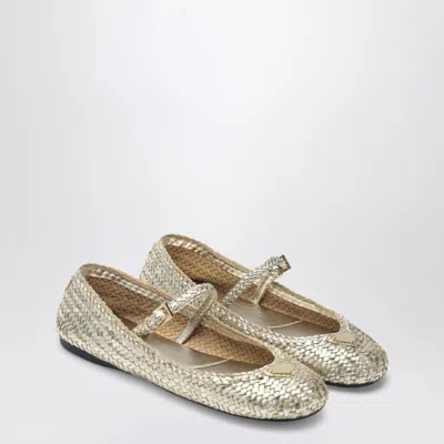 Prada Gold Woven Leather Ballet Flats In Multi
