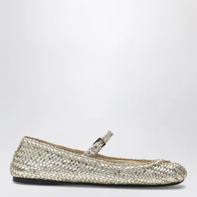 Prada Gold Woven Leather Ballet Flats In Metallic
