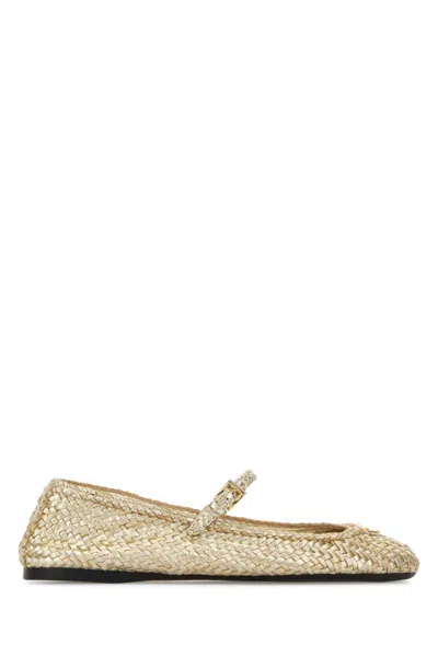 Prada Golden Leather Ballet Flats In Neutral