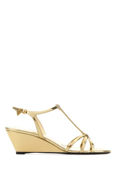 PRADA GOLDEN OPEN TOE WEDGES