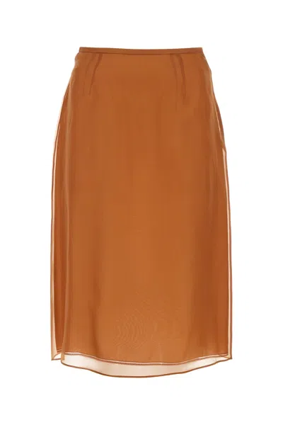 Prada Double Layer Semi-sheer Midi Skirt In Orange