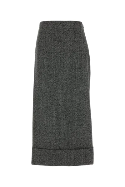 Prada Melange Grey Moulinã¨ Skirt In Black