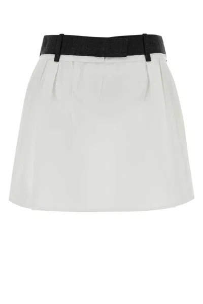 Prada Poplin Mini Skirt Belt Loops Waistband Pleated In White