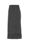 Prada Black/white Wool Weave Midi Skirt In Nero