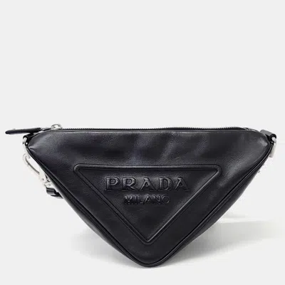 Pre-owned Prada Black Glace Lux Leather Triangle Shoulder Bag