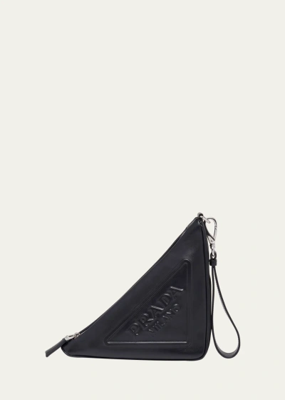 Prada Grace Triangle Leather Pouch In Black