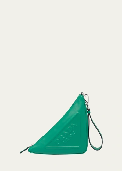 Prada Grace Triangle Leather Pouch In Green