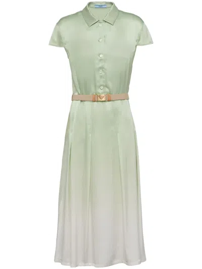 Prada Printed Satin Crepe Dress In Green