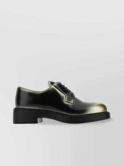 Prada Gradient Leather Lace-up Shoes With Round Toe In Black