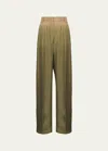 Prada Gradient Pintuck Twill Silk Pants In F0161 Militare