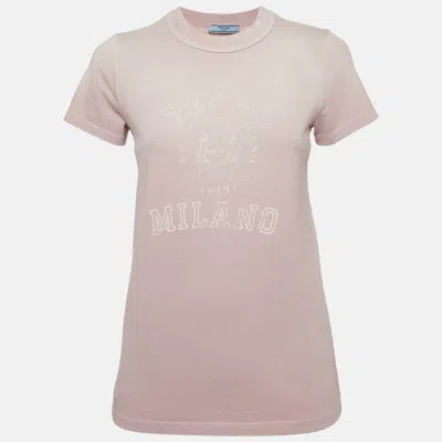 Pre-owned Prada Gradient Purple Logo Print Cotton Distressed T-shirt M