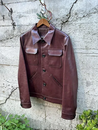 Pre-owned Prada Grail  Luxurious Dyed Leather Jacket In Burgundy