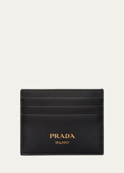 Prada Grain Leather Card Holder In Black