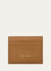 Prada Grain Leather Card Holder In Caramel