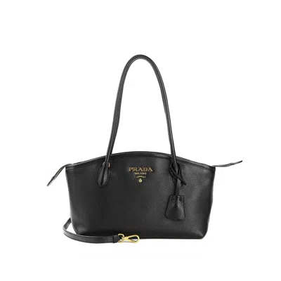 Prada Grain Leather Shoulder Bag In Black