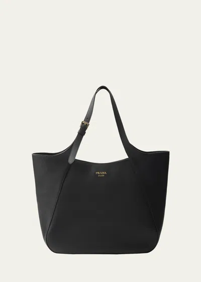 Prada Grain Leather Shoulder Bag In Black