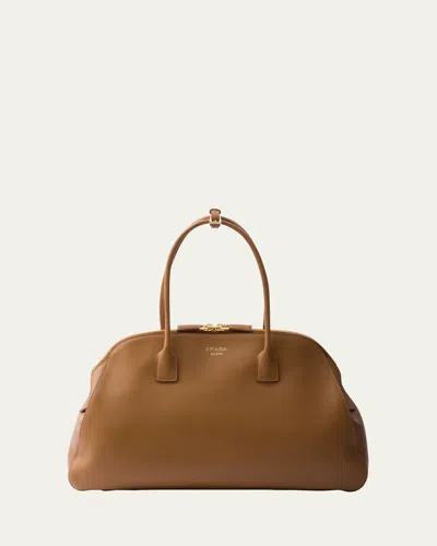 Prada Grain Leather Top-handle Bag In F03bh Caramel 0