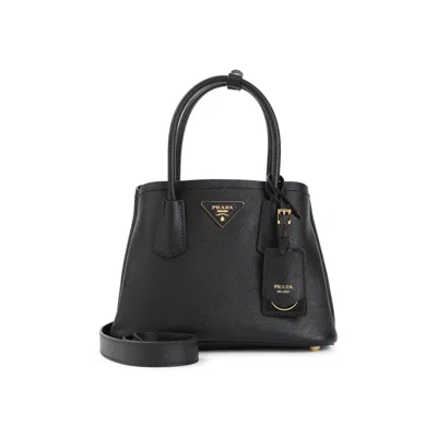 Prada Grained Calf Leather Shoulder Bag With Structured Silhouette In Black