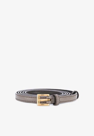 Prada Grained Leather Belt In Gray