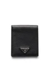 Prada Grained Leather Bi-fold Wallet In Black