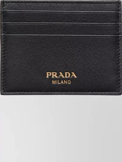 Prada Grained Leather Card Holder In Black