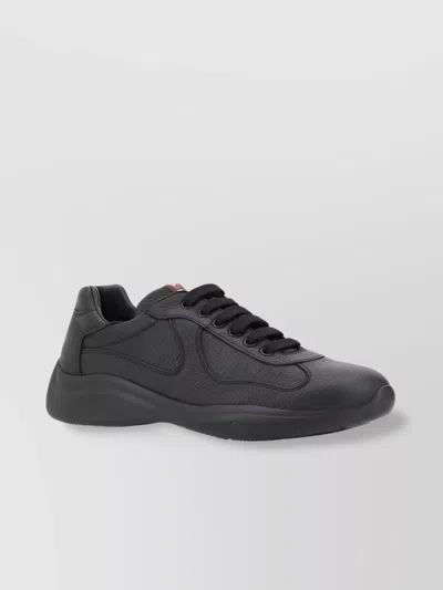 Prada Grained Leather Lace-up Sneakers In Black