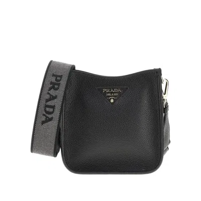 Prada Grained Leather Mini Crossbody Bag In Black