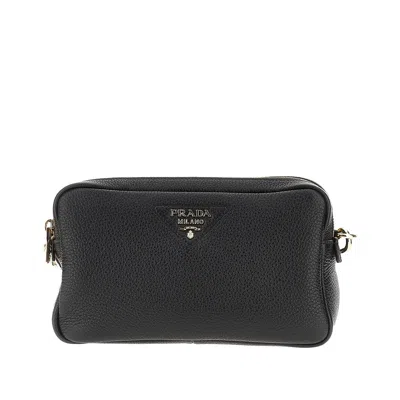 Prada Grained Leather Small Crossbody Bag In Black