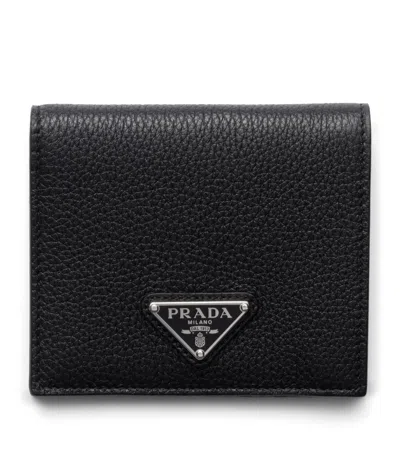 Prada Grained Leather Triangle Wallet In Black