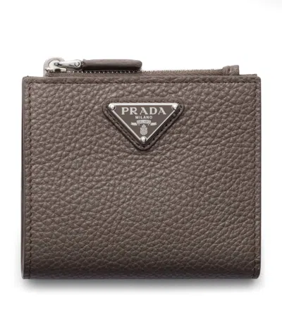 Prada Mens Grey Logo-plaque Small Leather Wallet In Grey