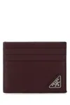 Prada Grape Leather Card Holder In Burgundy